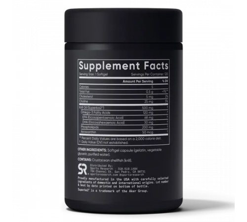 Масло антарктического криля SUPERBA с астаксантином, Antarctic krill oil SUPERBA, Sports Research, 120 капсул