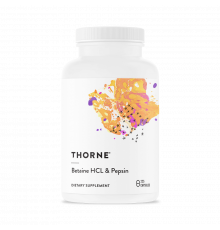 Бетаингидрохлорид и пепсин, Betaine HCL, Pepsin, Thorne, 225 капсул