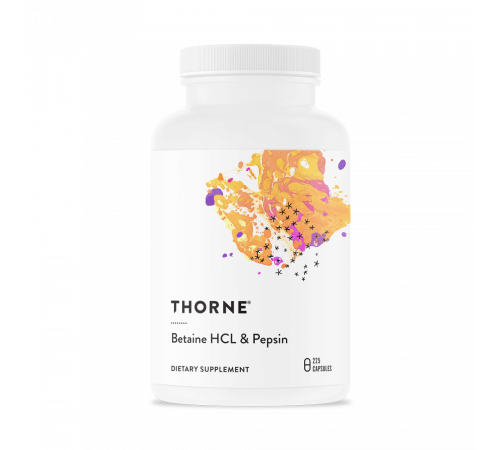 Бетаингидрохлорид и пепсин, Betaine HCL, Pepsin, Thorne, 225 капсул