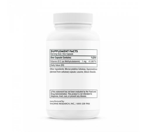 Витамин B12 Метилкобаламин, Vitamin B12 as Methylcobalamin, Thorne, 60 капсул