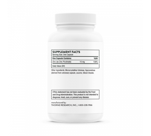 Пиколинат Цинка, Zinc Picolinate, Thorne, 60 капсул