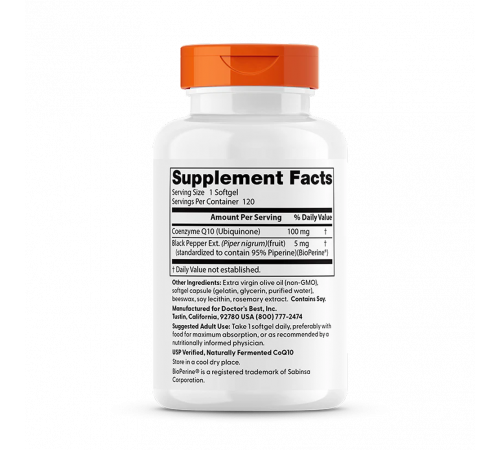 Коэнзим Q10 с высокой степенью всасывания с биоперином, High Absorption CoQ10 with BioPerine, Doctor's Best, 120 капсул