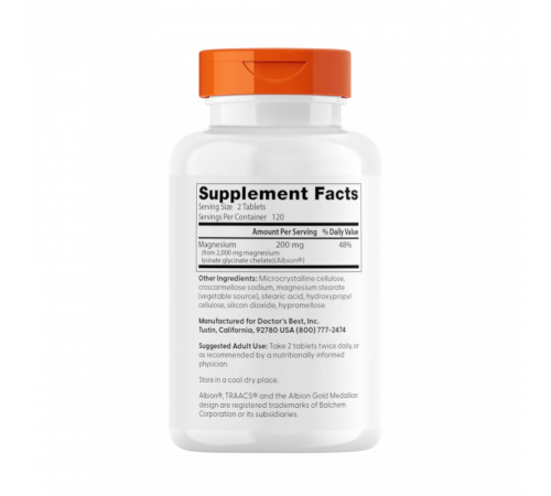 Магний с высокой усваиваемостью, High Absorption Magnesium, Doctor's Best, 240 таблеток