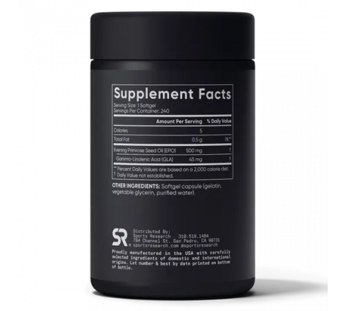 Масло примулы вечерней, Evening Primrose Oil, Sports Research, 240 капсул