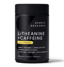 L-теанин и кофеин с маслом MCT, L-Theanine and Caffeine, Sports Research, 60 капсул