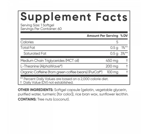 L-теанин и кофеин с маслом MCT, L-Theanine and Caffeine, Sports Research, 60 капсул