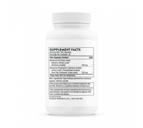 Берберин, Berberine Dual Action Formula, Thorne, 60 капсул