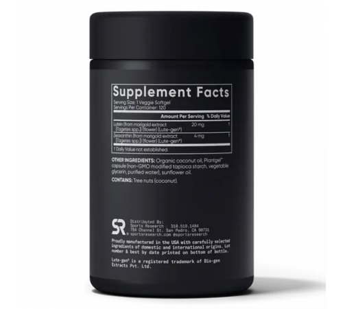 Лютеин и зеаксантин, Lutein + Zeaxanthin, Sports Research, 120 капсул