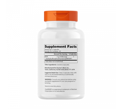 МСМ с OptiMSM, MSM with OptiMSM, Doctor's Best, 180 капсул