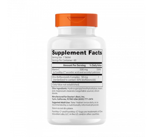 Витамин C с высокой биодоступностью, High Absorption Vitamin C with PureWay-C, Doctor's Best, 60 таблеток