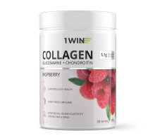 Коллаген + Витамин С с Глюкозамином и Хондроитином "Малина", Collagen + Vitamin C + Glucosamine and Chondroitin Raspberry, 1Win, 180 г