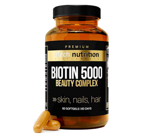 Биотин, Biotin, aTech Nutrition Premium, 60 желатиновых капсул