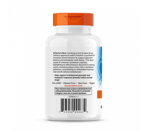 Экстракт корицы с Cinnulin PF, Cinnamon Extract with Cinnulin PF, Doctor's best, 120 вегетарианских капсул