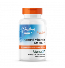 Натуральный витамин K2 с MenaQ7, Natural Vitamin K2 MK-7 with MenaQ7, Doctor's best, 180 вегетарианских капсул