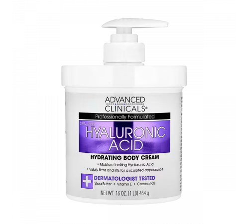 Гиалуроновый увлажняющий крем для тела, Hyaluronic Acid Hydrating Body Cream, Advanced Clinicals, 454 г