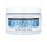 Кератиновая маска для гладкости волос, Keratin Sleek + Smooth Hair Mask, Advanced Clinicals, 340 г