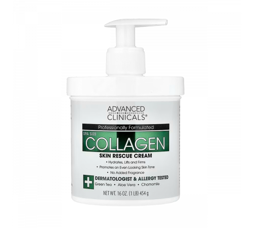 Коллагеновый восстанавливающий крем для лица, Collagen Skin Rescue Cream, Advanced Clinicals, 454 г