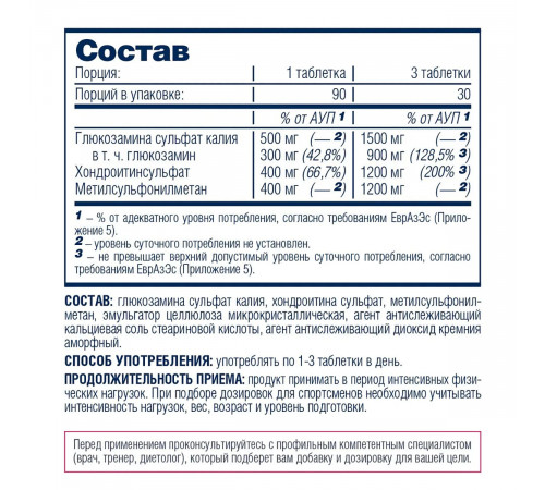 Глюкозамин + Хондроитин + МСМ, Glucosamine+Chondrotin+MSM, Be First, 90 таблеток