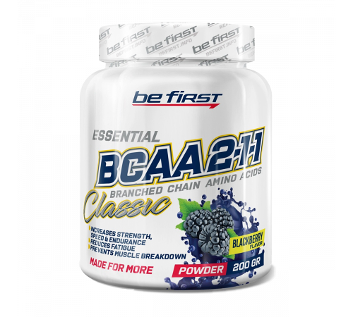 Аминокислоты БЦАА со вкусом Ежевика, BCAA 2:1:1 Classic Powder, Be First, 200 г