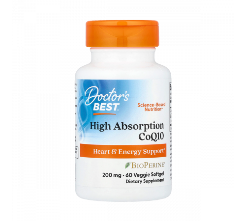 Коэнзим Q10 с биоперином, High Absorption CoQ10 with BioPerine, Doctor's Best, 60 вегетарианских капсул