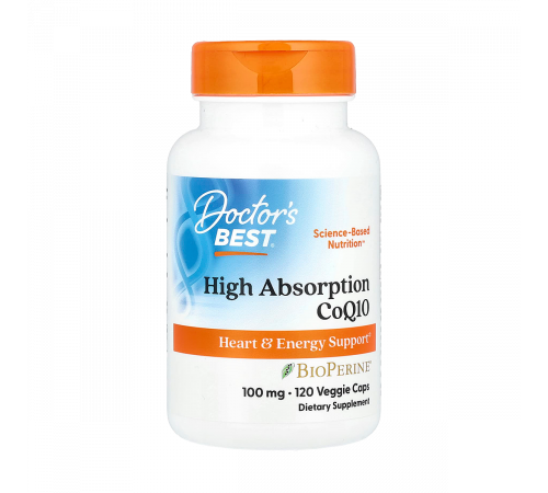 Коэнзим Q10 с биоперином, High Absorption CoQ10 with BioPerine, Doctor's Best, 120 вегетарианских капсул