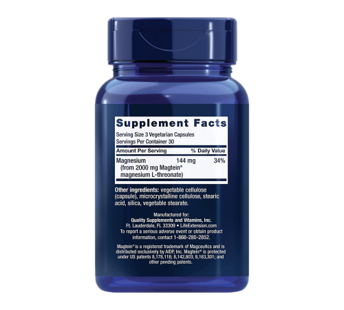 L-треонат магния, Neuro-mag Magnesium L-threonate, Life Extension, 90 вегетарианских капсул
