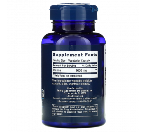Таурин, Taurine, Life Extension, 90 капсул