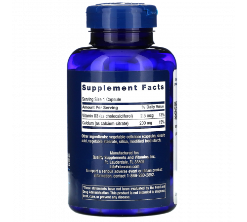 Цитрат кальция с витамином D3, Calcium Citrate with Vitamin D3, Life Extension, 200 капсул