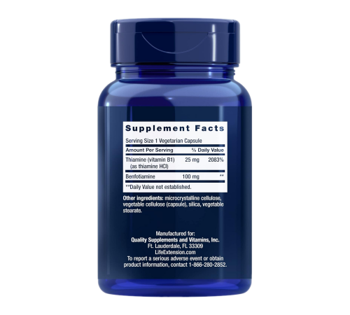 Бенфотиамин с тиамином, Benfotiamine with Thiamine, Life Extension, 120 вегетарианских капсул