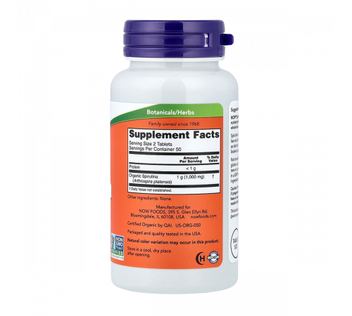 Органическая спирулина, Spirulina, Now Foods, 100 таблеток