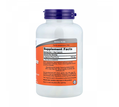 L-аргинин, L-Arginine, Now Foods, 180 капсул