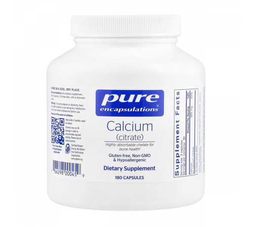 Кальция цитрат, Calcium citrate, Pure Encapsulations, 180 капсул