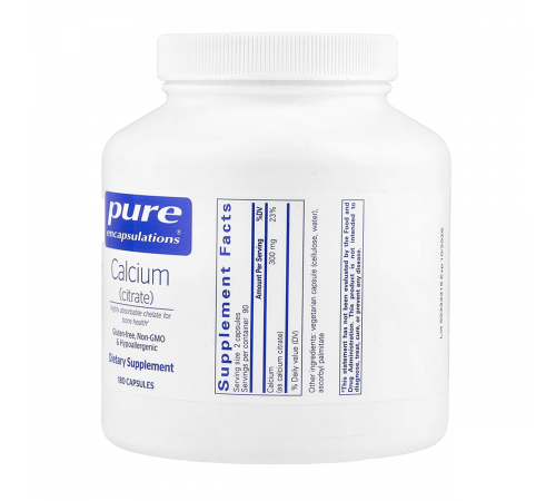 Кальция цитрат, Calcium citrate, Pure Encapsulations, 180 капсул