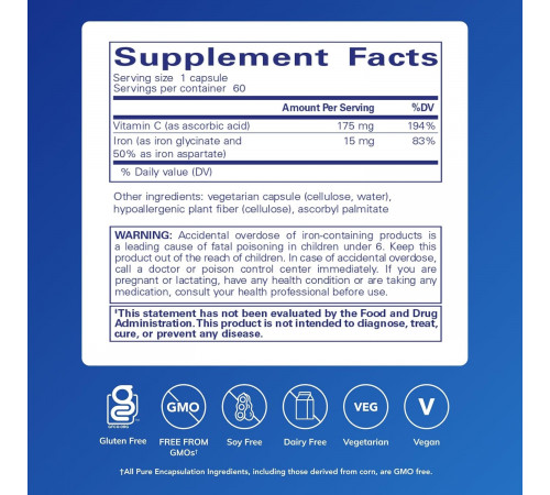 Железо-C, Iron-C, Pure Encapsulations, 60 капсул