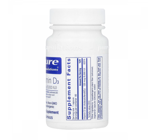 Витамин D3, Vitamin D, Pure Encapsulations, 60 капсул