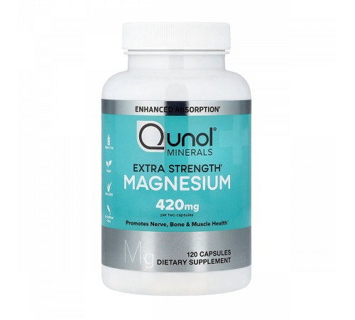 Магний, Extra Strength Magnesium, Qunol, 120 капсул
