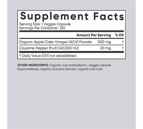 Яблочный уксус с кайенским перцем, Apple Cider Vinegar, Sports Research, 120 капсул