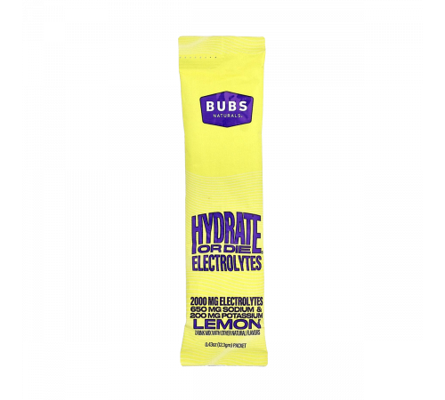 Смесь для приготовления электролитического напитка со вкусом лимона, Hydrate or Die, Bubs Naturals, 20 пакетиков
