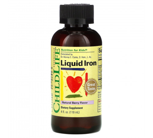 Жидкое железо с ягодным вкусом, Liquid Iron Natural Berry Flavor, ChildLife, 118 мл