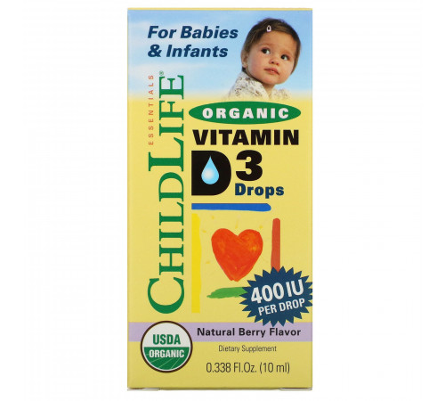 Витамин D3 в каплях с ягодным вкусом, ChildLife, 10мл