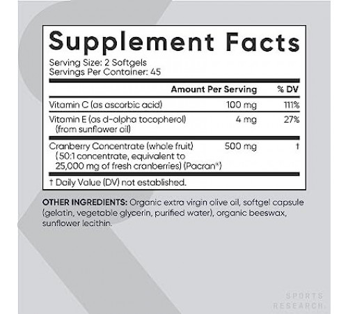 Клюквенный концентрат, Cranberry Concentrate, Sports Research, 90 капсул