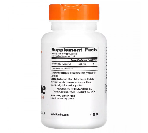 L-Тирозин, L-Tyrosine, Doctor's Best, 120 вегетарианских капсул