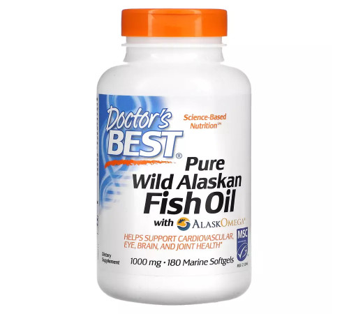 Рыбий жир из дикой аляски, Pure Wild Alaskan Fish Oil with AlaskOmega, Doctor's Best, 180 морских капсул
