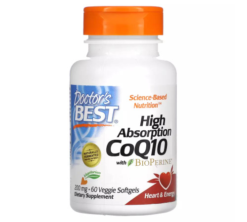 Коэнзим Q10 с высокой абсорбцией с биоперином, High Absorption CoQ10, Doctor's Best, 60 вегетарианских капсул