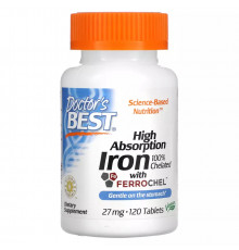 Легкоусвояемое железо, High Absorption Iron with Ferrochel, Doctor's Best, 120 таблеток