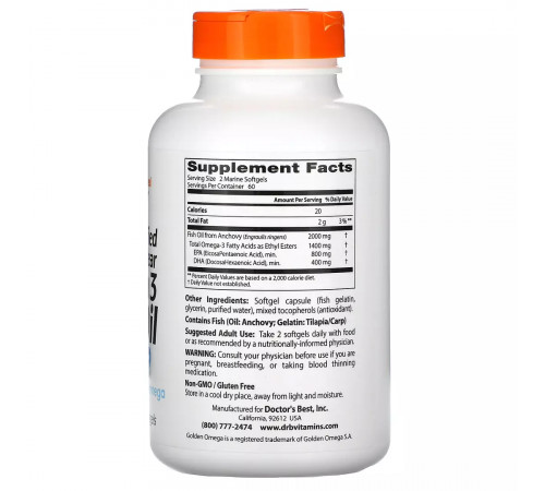 Рыбий жир с омега-3, Omega 3 Fish Oil, Doctor's Best, 120 капсул
