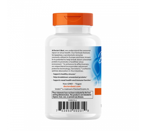 Серрапептаза, High Potency Serrapeptase, Doctor's Best, 90 вегетарианских капсул