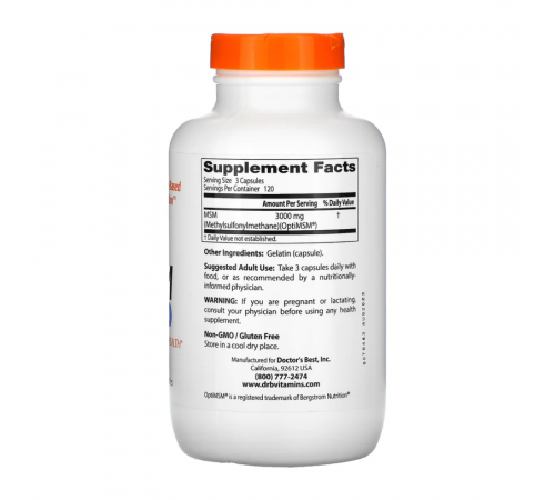 МСМ с OptiMSM, MSM with OptiMSM, Doctor's Best, 360 капсул