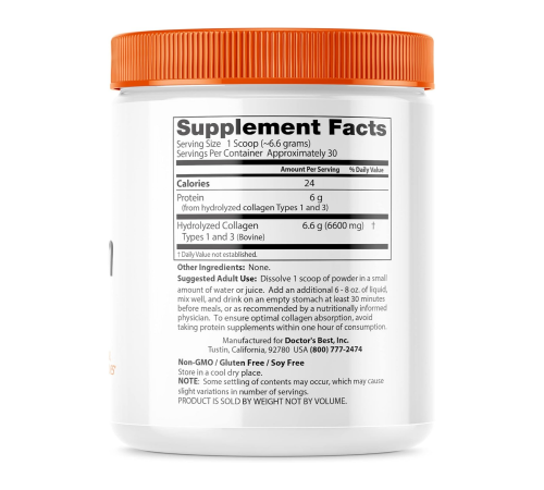 Коллаген 1 и 3 типа, Pure Collagen Types 1 and 3 powder, Doctor's Best, 200 г