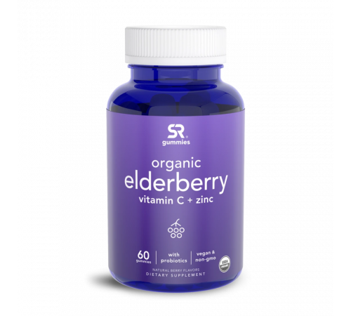 Комплекс Бузины + Витамин C, Цинк и Пробиотики, Elderberry Gummies + C, Zn & Probiotic Organic, Sports Research, 60 жевательных капсул